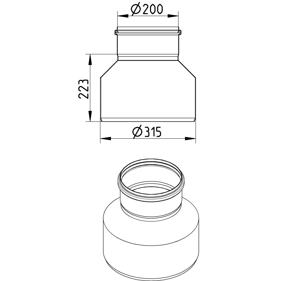 Line Drawing - Increaser-concentric